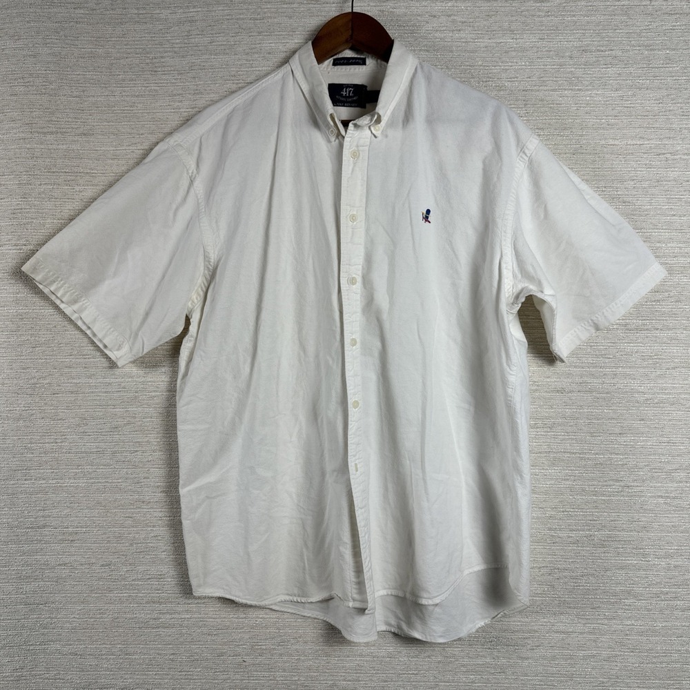 Van Heusen 417 Men's White Oxford Button Down Shirt Short Sleeve Cotton Size L